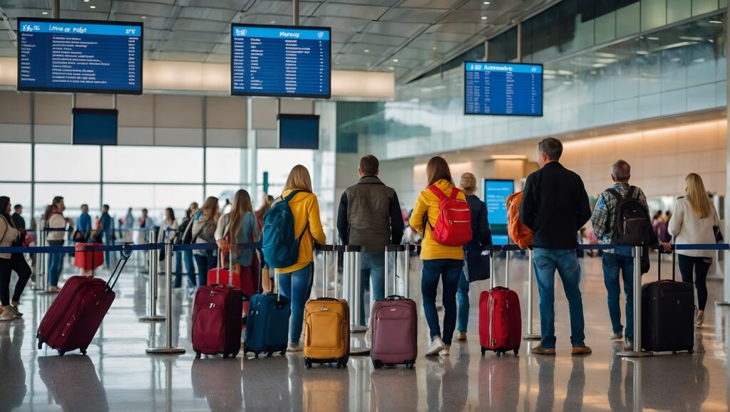 vliegveld met reizigers